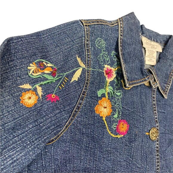 Vintage Blair Two Twenty Collection Long Blue Jean Jacket Embroidered Denim M - Picture 3 of 12